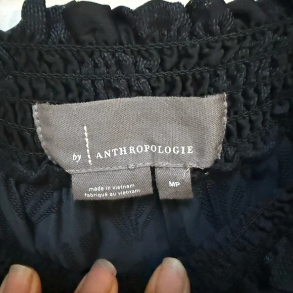 Anthropologie Black Ruffle Leaf Print Off-Shoulder Women's Whimsigoth Flirty Top - Picture 3 of 6